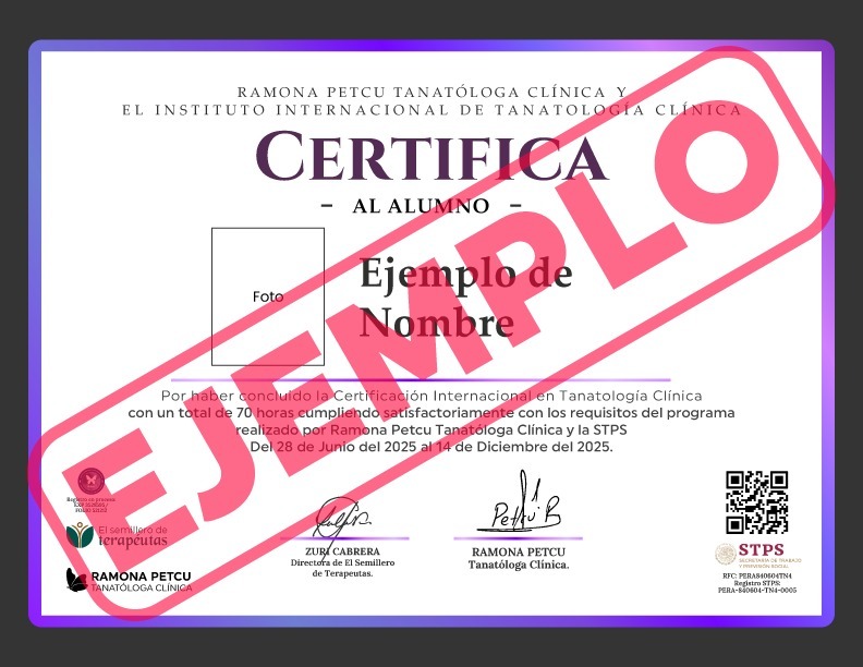 Certificado Internacional en Tanatología Clínica — Ramona Petcu